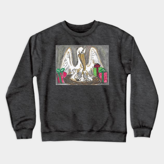 Louisiana Brown Pelican with Christmas Gifts Crewneck Sweatshirt by Gumbo Gallery